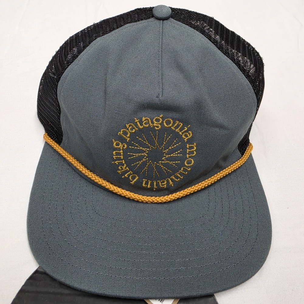 Patagonia Airfarer Trucker Hat Grey Orange Rope Spoke Stencil One Size
